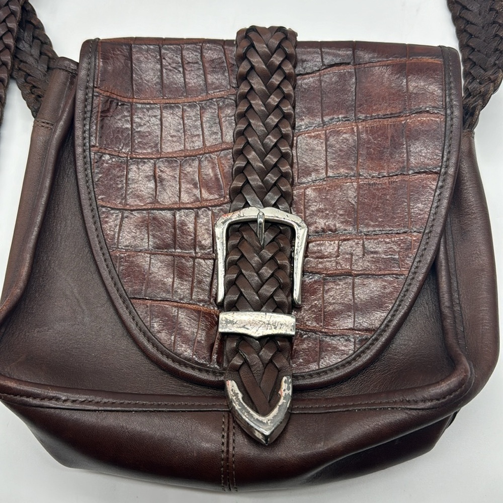 Brighton Vintage Brown Leather Crossbody Bag with Braided Strap BRN5944C - Picture 2 of 13